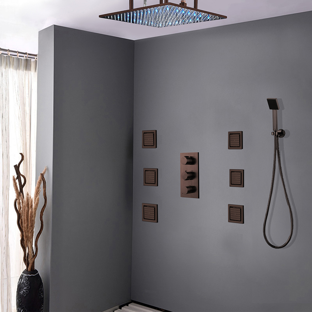 Fontana Sierra Oil Rubbed Bronze Multi Color Led Shower head with Adjustable Body Jets and Mixer